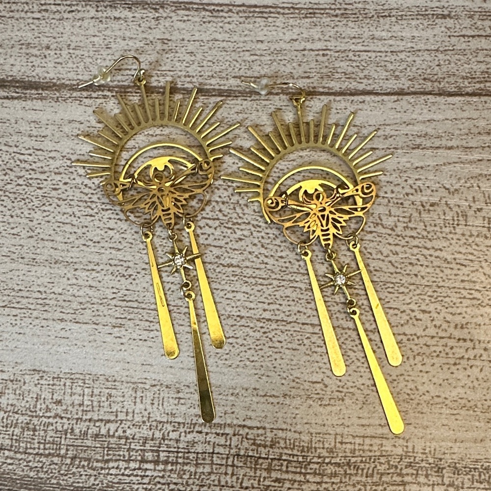 Sunburst Butterfly Gold Dangle Earrings